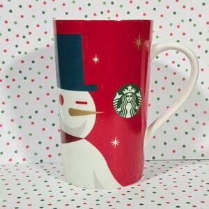Starbucks Winking Snowman Ceramic Mug Red Christmas Holiday Coffee Cup 2012